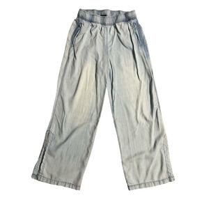 Grace Pants Womens Medium Blue Tencel Lyocell Straight Leg Elastic Waist Slit